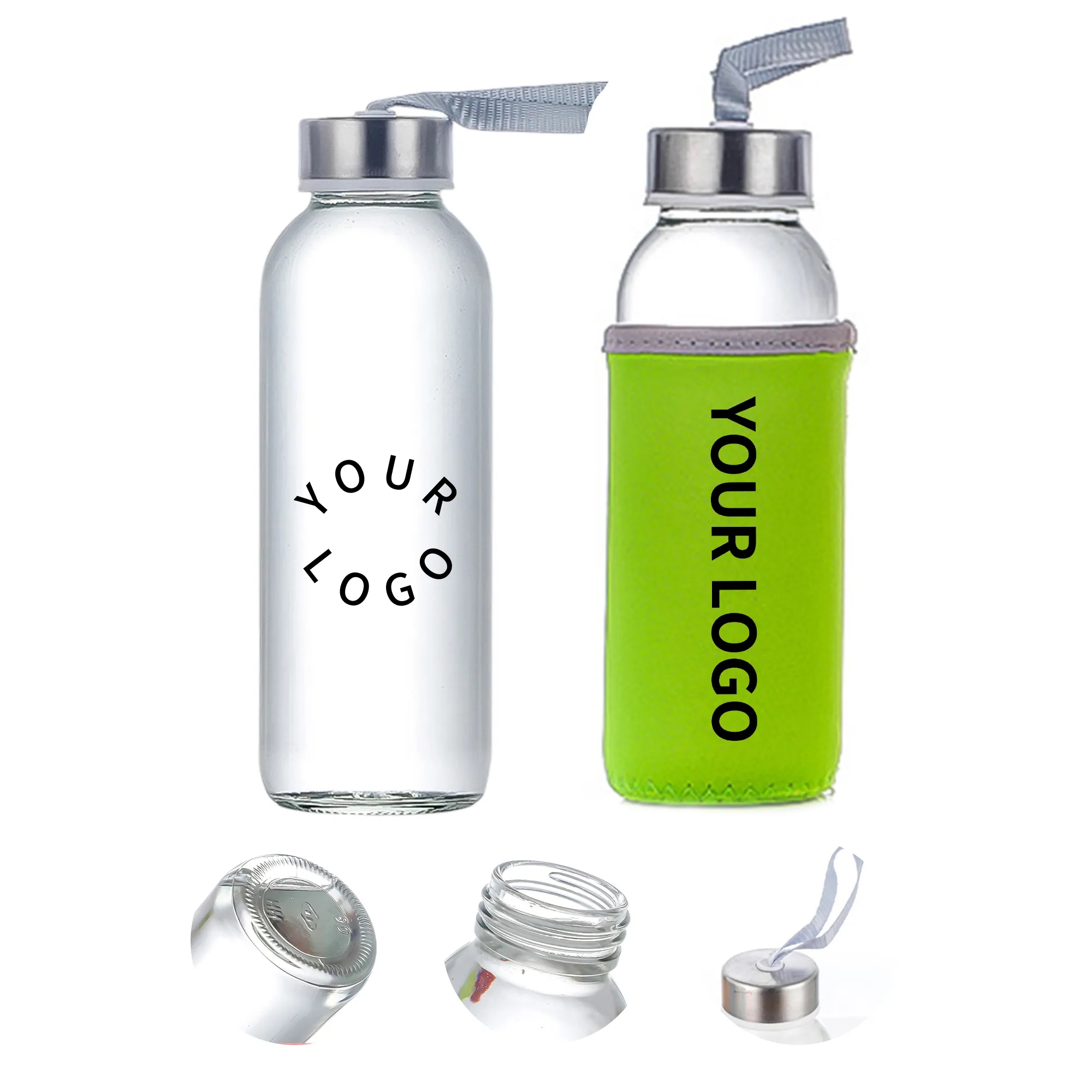 10oz Glass Water Bottle with Sleeve and Lanyard 2