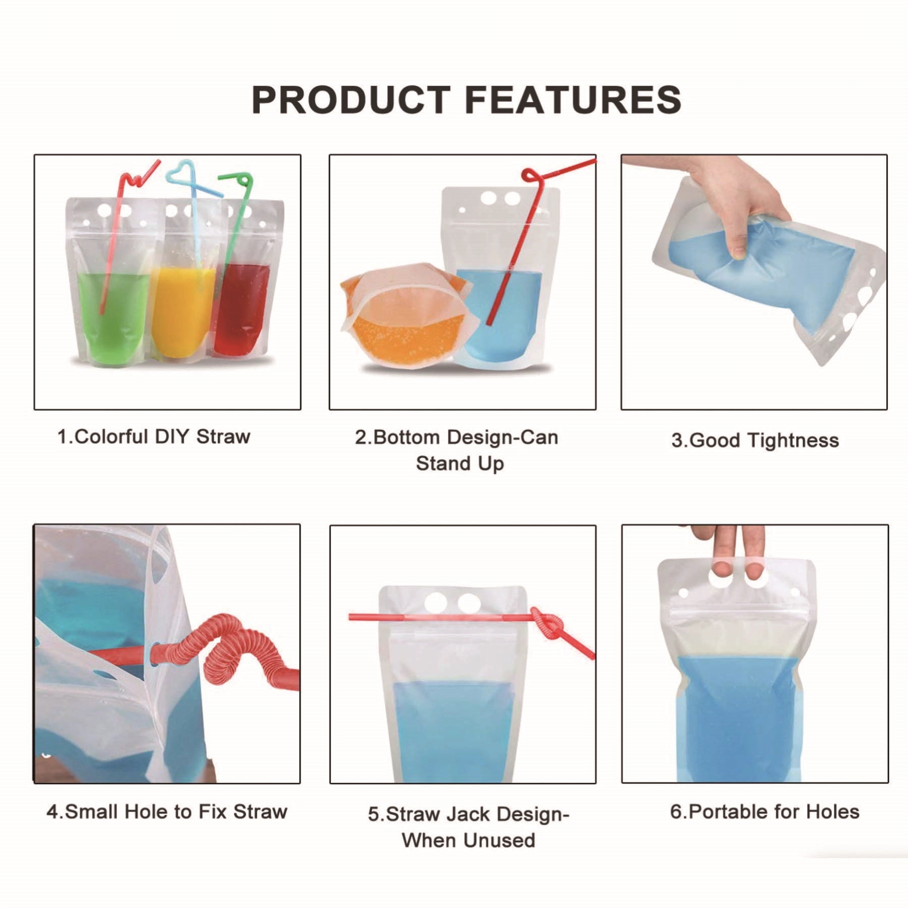 Hand-held closable Zipper Drinking Pouches With Straw 3