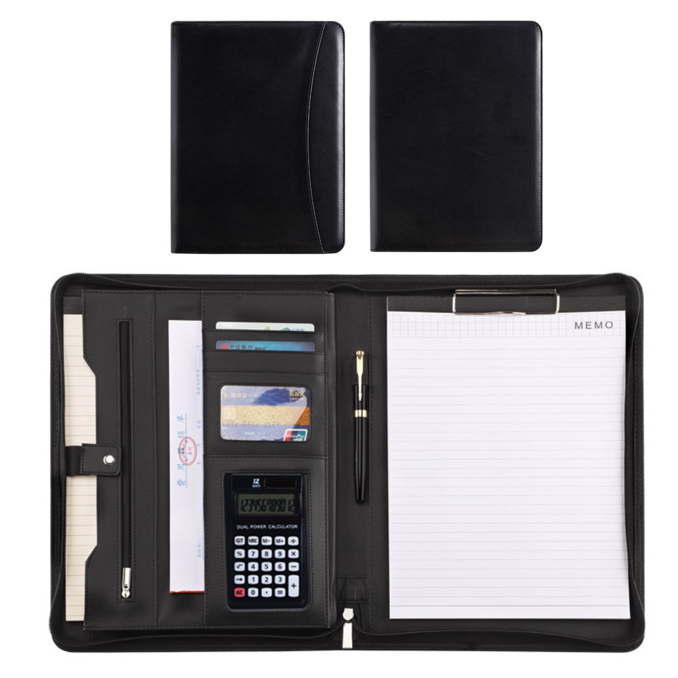 Vegan Leather Business Padfolio with Zipper - OCEAN 7