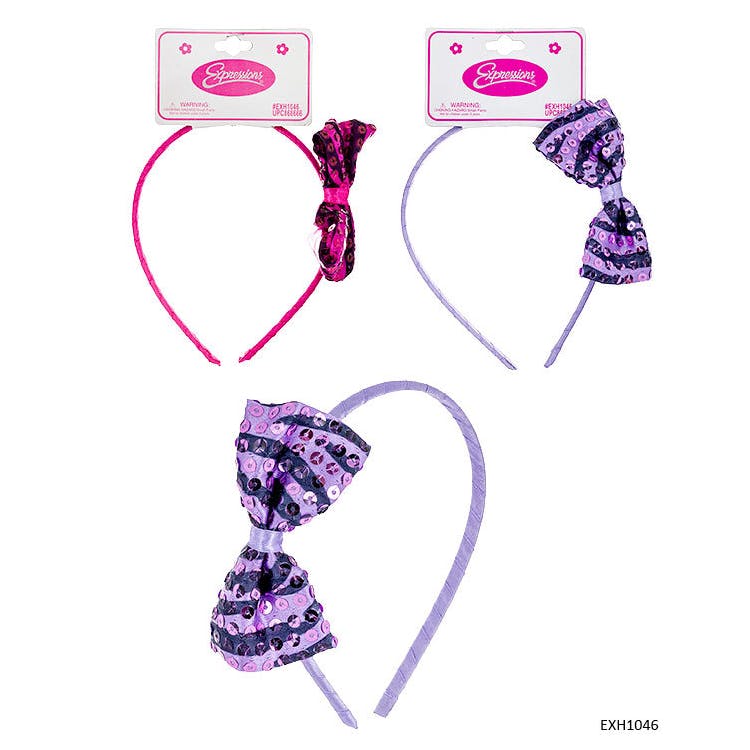 Zebra Stripe Bow Headbands - Assorted Sequins 1