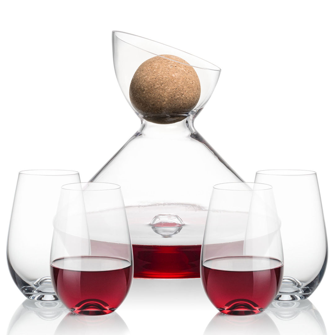 Woodbury Carafe w/Cork Stopper & Boston Stemless Wine 7