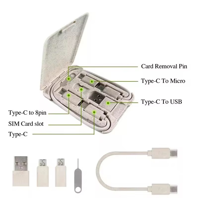 MOQ 10 pcs Multiple Wheat Straw USB Cable Set 4