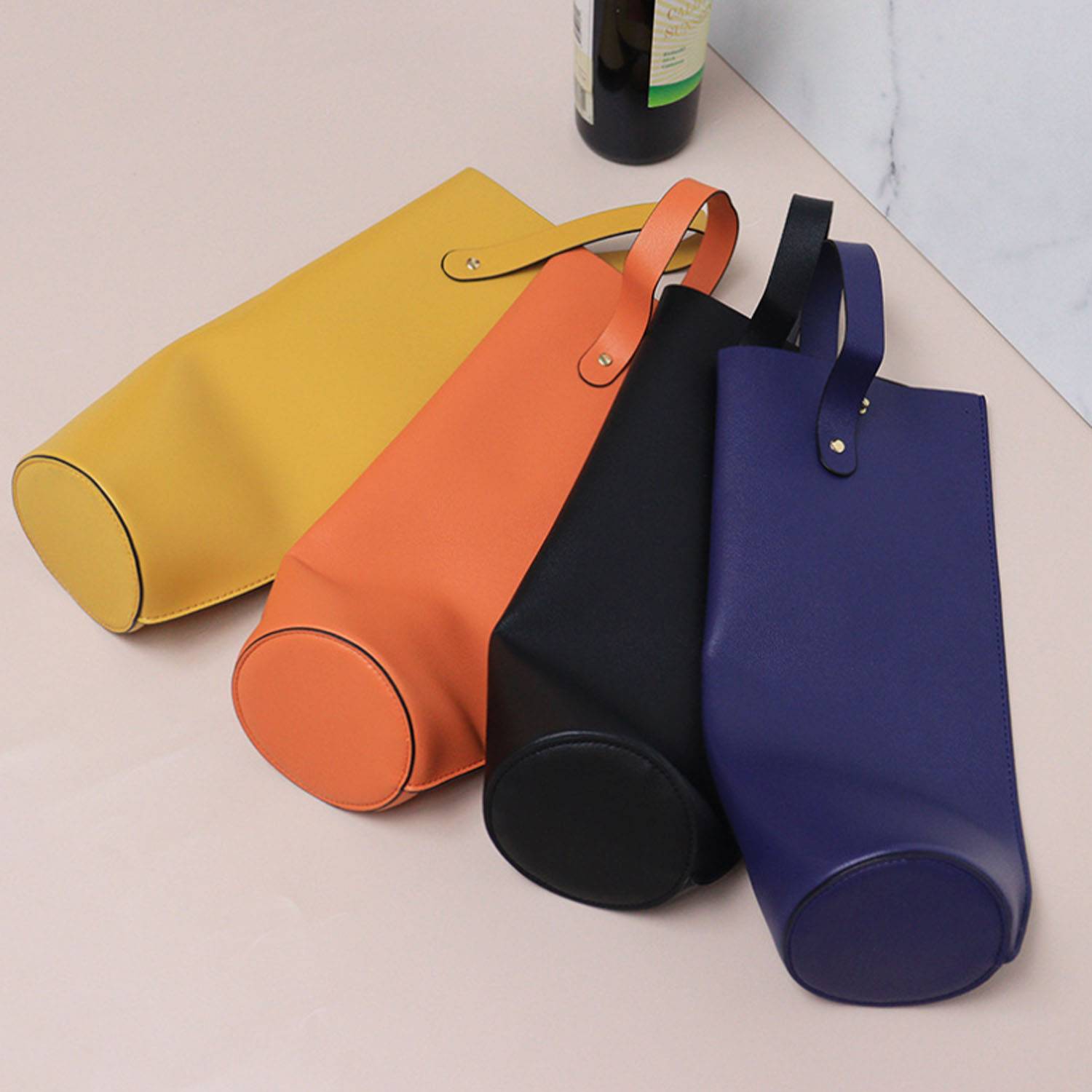 Reusable PU Leather Wine Carrier Tote Bag 5