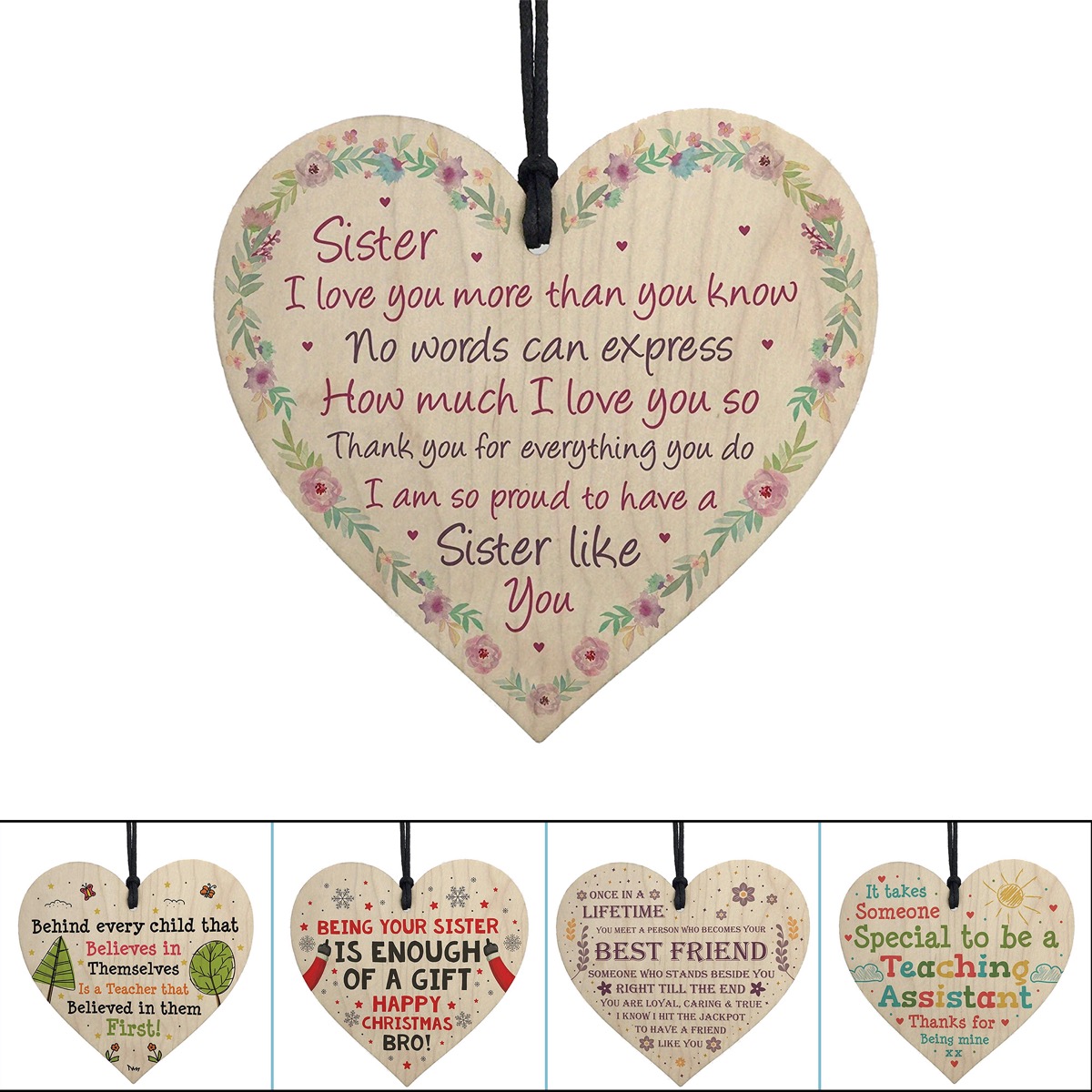 Friendship Gift Heart-Shaped Wooden Sign Pendant 3