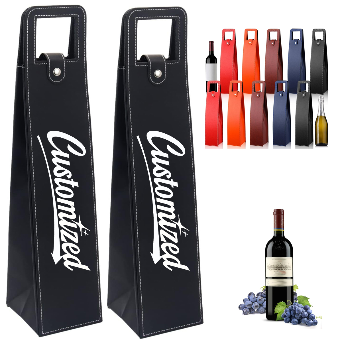 PU Leather Single Wine Bottle Bag with Handle Slot 3