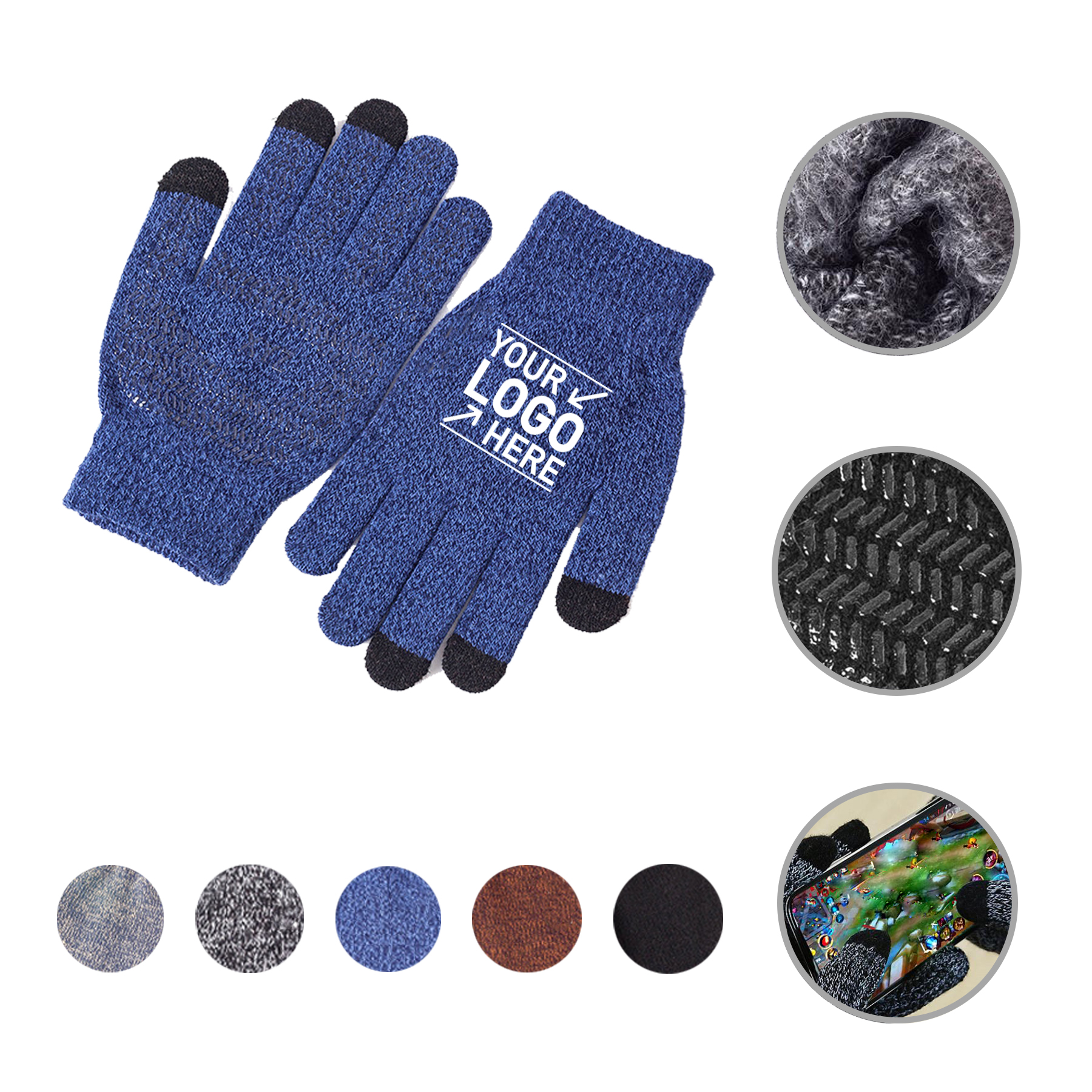 Men Woolen Yarn Slip-proof Winter Touchscreen Gloves 2