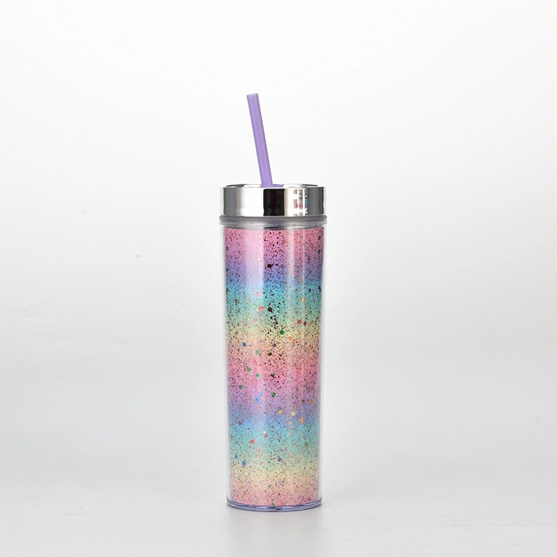 Custom Transparent AS Plastic Sequin Straw Tumbler 8