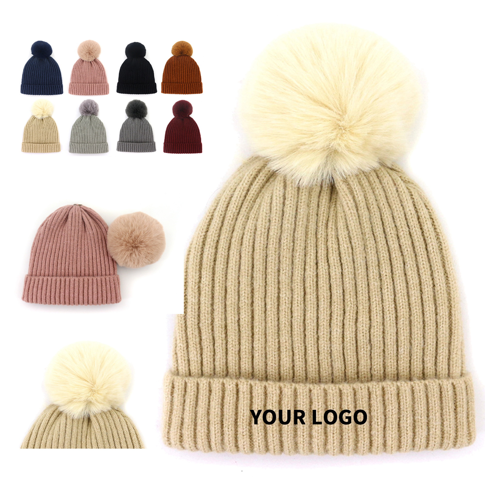 Acrylic Knit Beanie With Pom For Children High Top Style 5