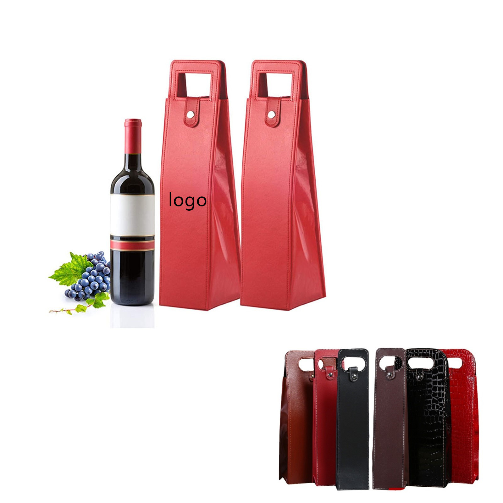 Reusable PU Leather Wine Tote Carrier 2