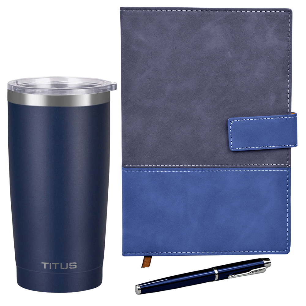 TiTUS® 20 oz Insulated Tumbler, Valvetine Notebook & Pen Gift Set