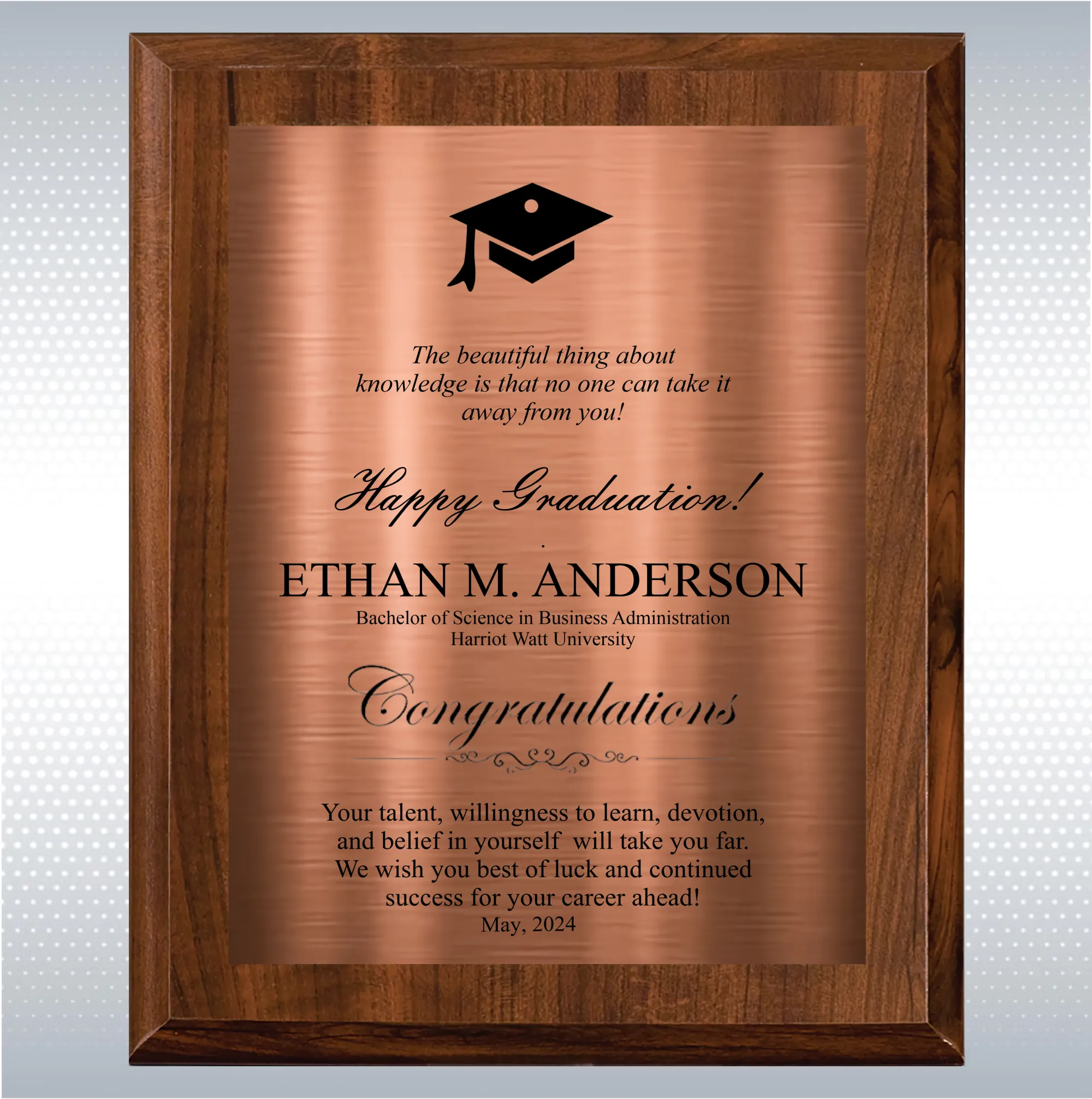 Cherry Finish Graduation Gift Plaque Award 12