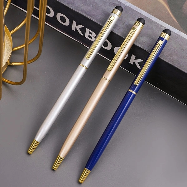 Gold Trim Slim Metal Twist Ballpoint Stylus Pen 9
