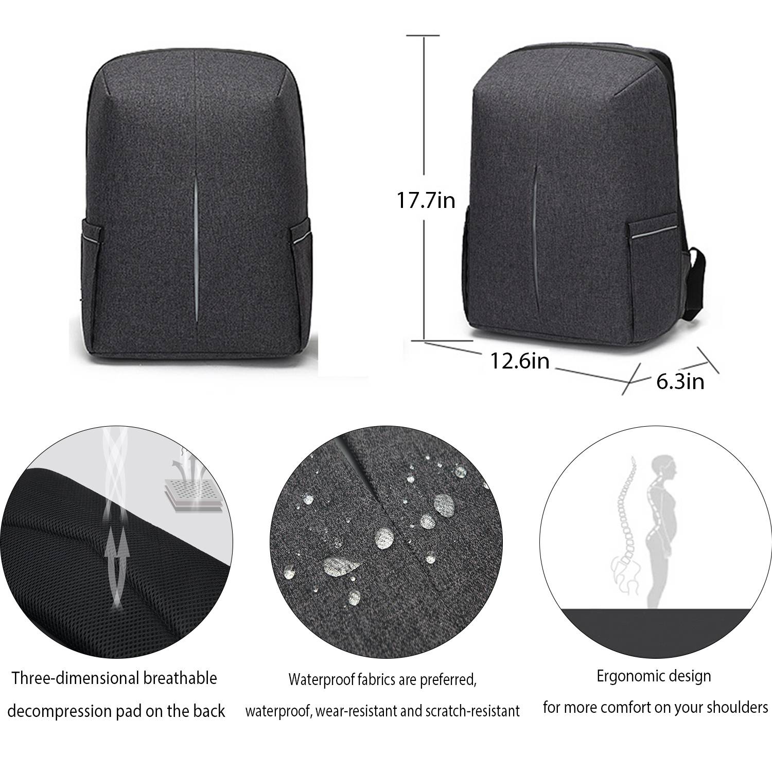 Men Waterproof Password Anti-Theft Computer Backpack 5