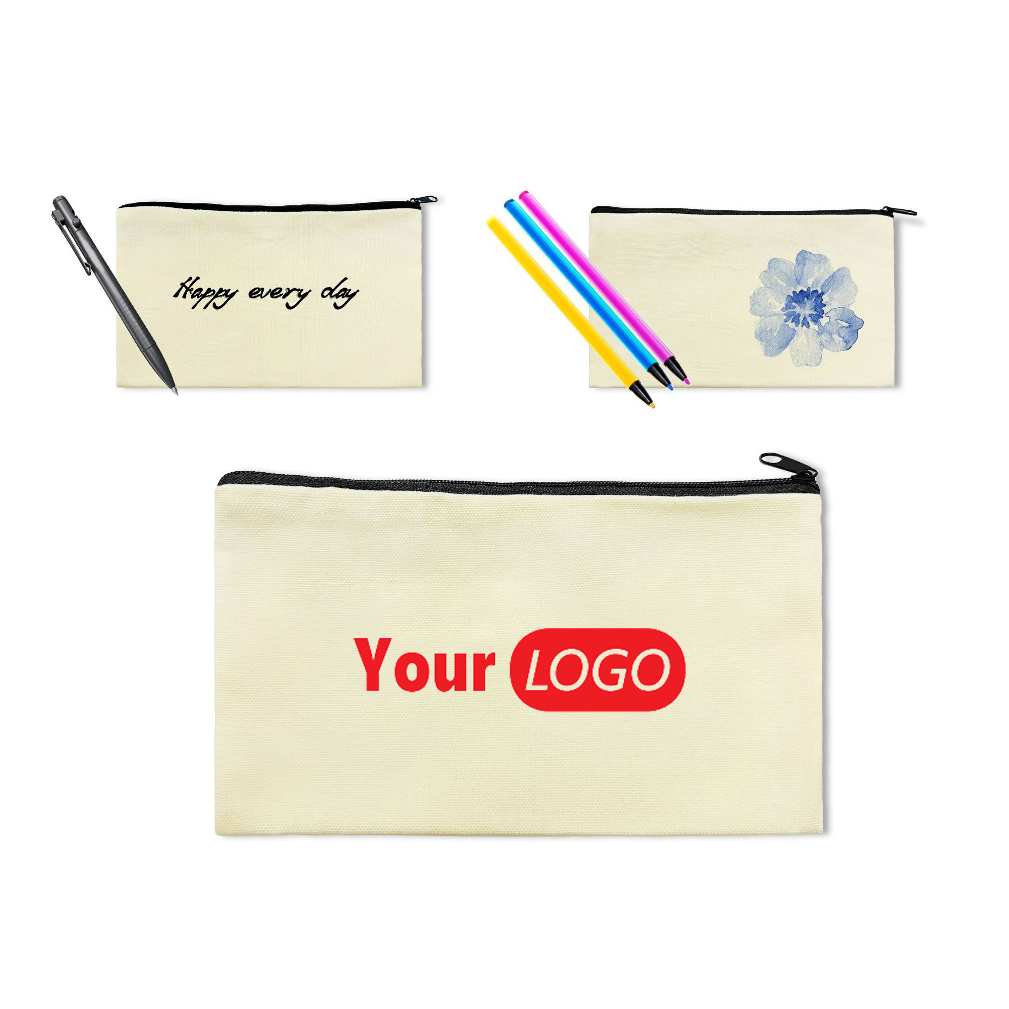 Customizable Multipurpose Canvas Pen Case Blank Makeup Bags 3