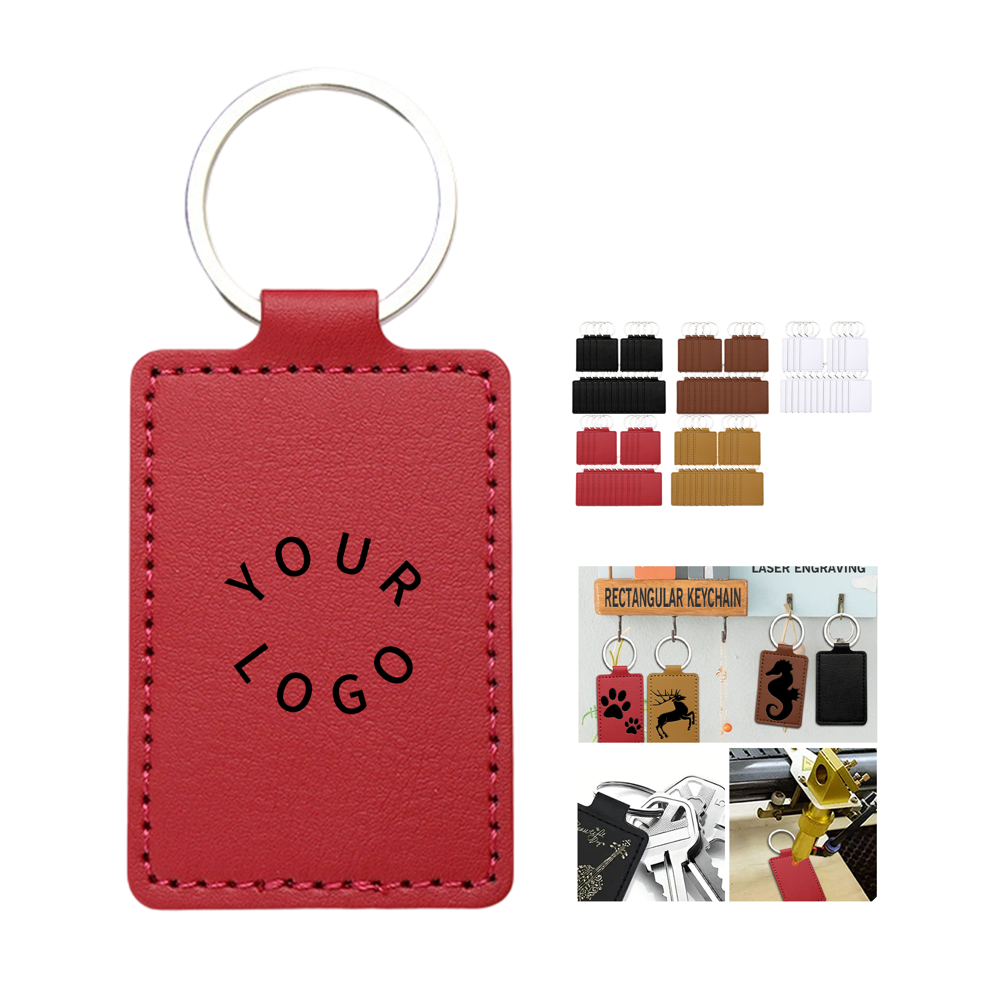 PU Leather Key Chain Ring With Laser Engraved Logo 5