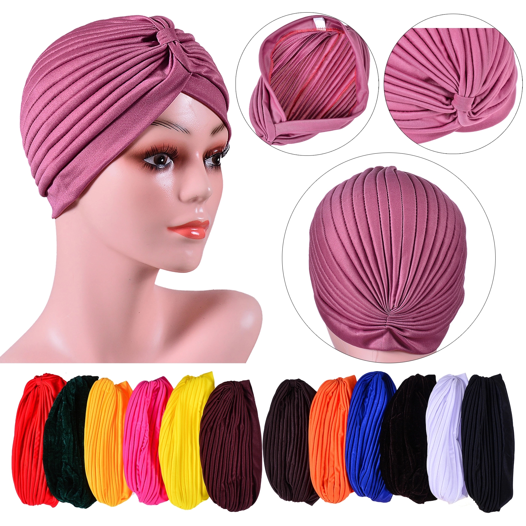 Stretch Turban Head Wrap Polyester Cap India 1