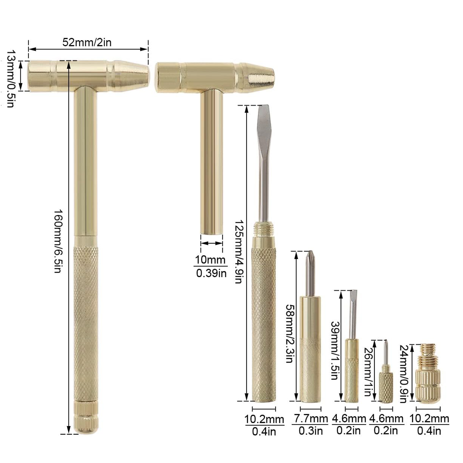 6-In-1 Mini Brass Multifunction Hammer 6