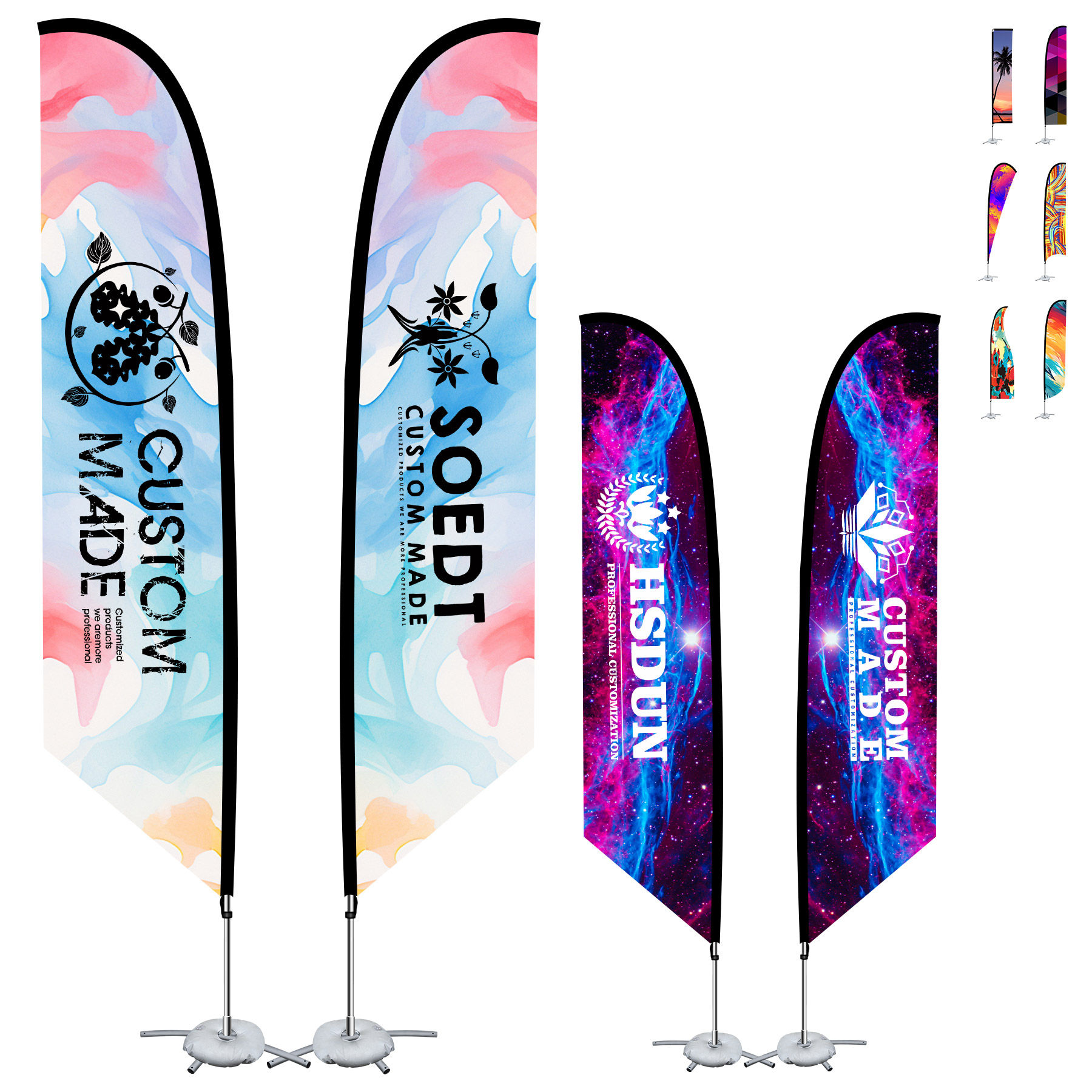 9ft Two-Sided Printed Feather Beach Flag Kit With Cross Base & Water Bag 4