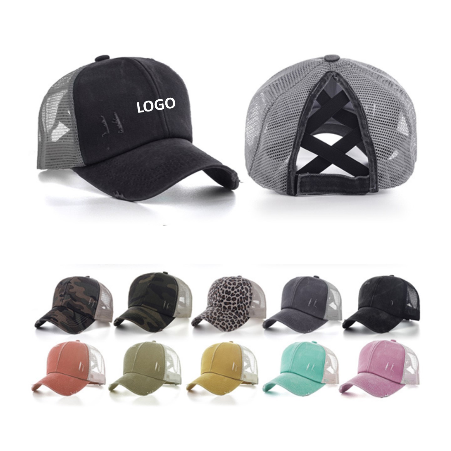 Washed Denim Ponytail Baseball Cap 1