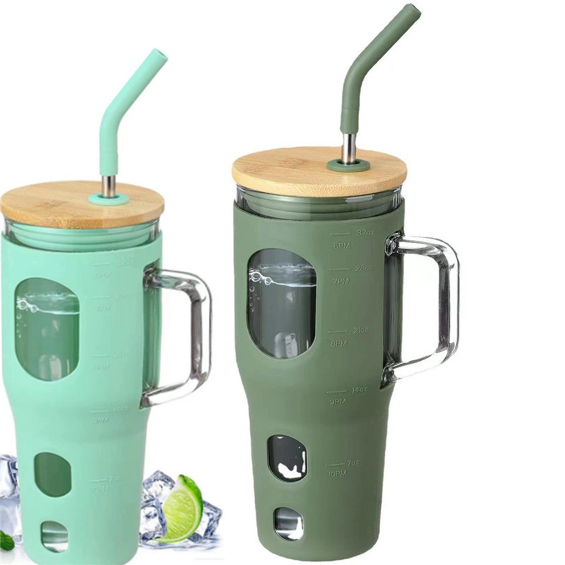32 Oz Glass Tumbler with Straw and Bamboo Lid 4