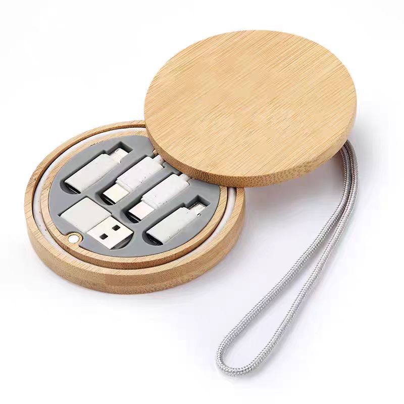 Bamboo Storage Box with Fast Charging Cable Kit 2