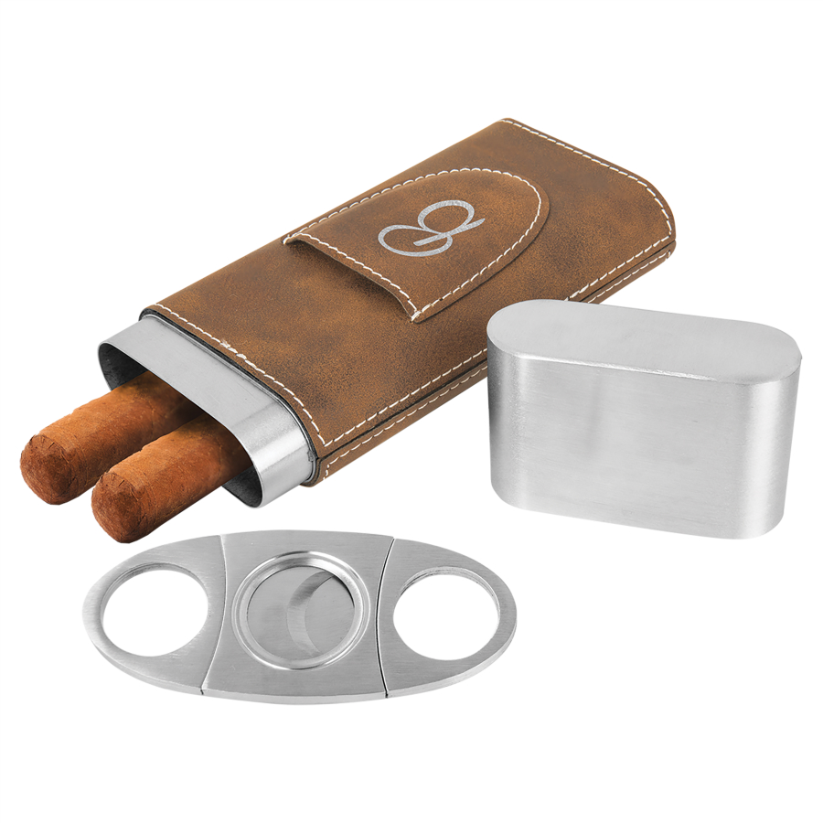 Rustic/Silver Leatherette Cigar Case with Cutter 2