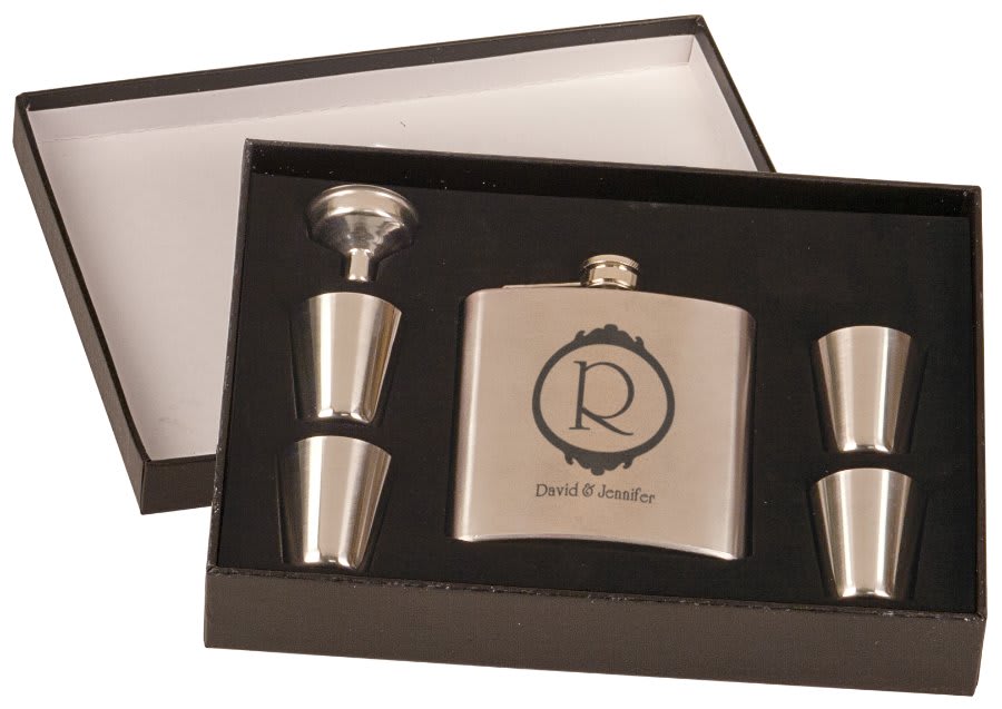 6 oz. Stainless Steel Flask Set in Black Presentation Box 2