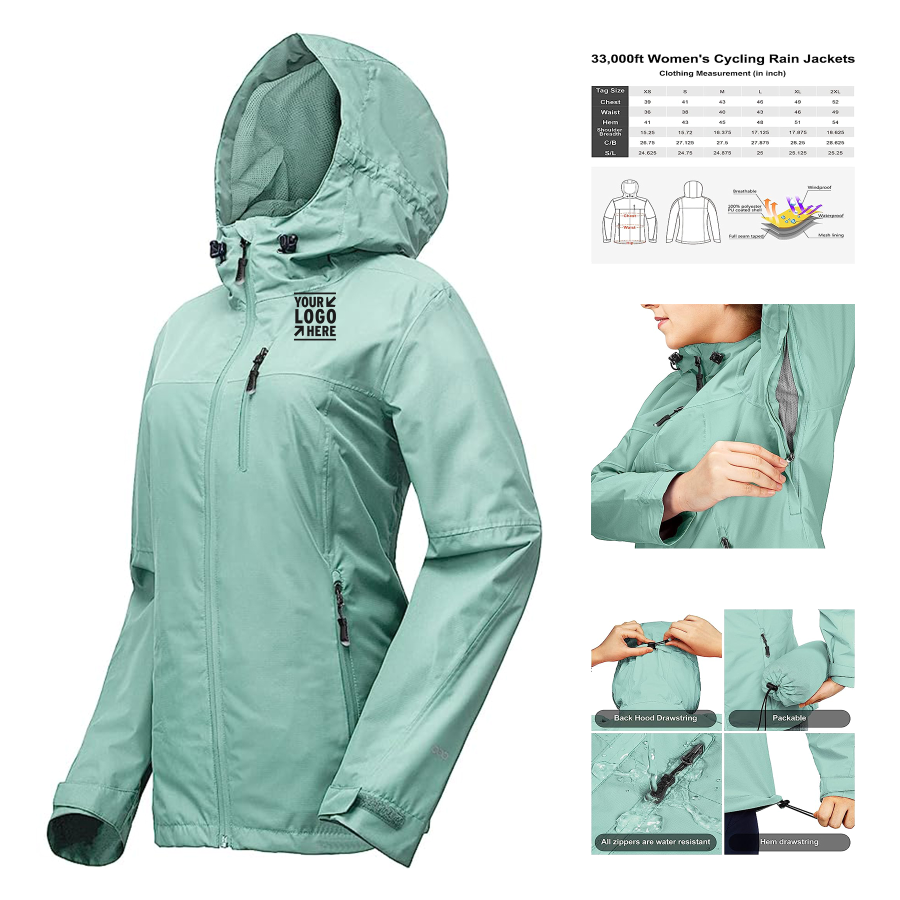 Women Packable Rain Jacket