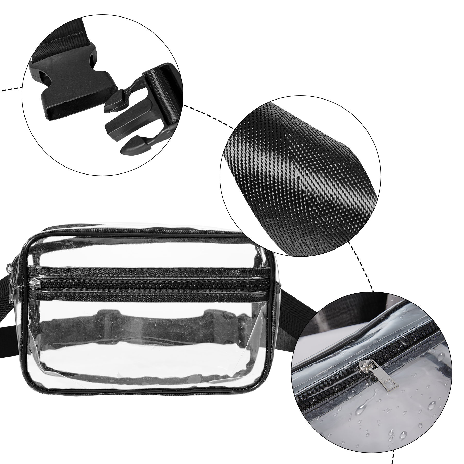 Stadium Approved Clear PVC Fanny Pack W/ Two Zipper Pockets 12