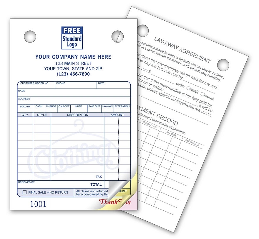 Clothing Register Forms - Small Classic 2