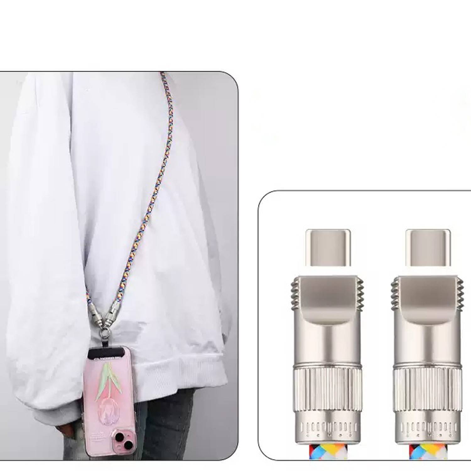2-in-1 Woven Anti LossRrope PD60W Fast Charging Data Cable 5