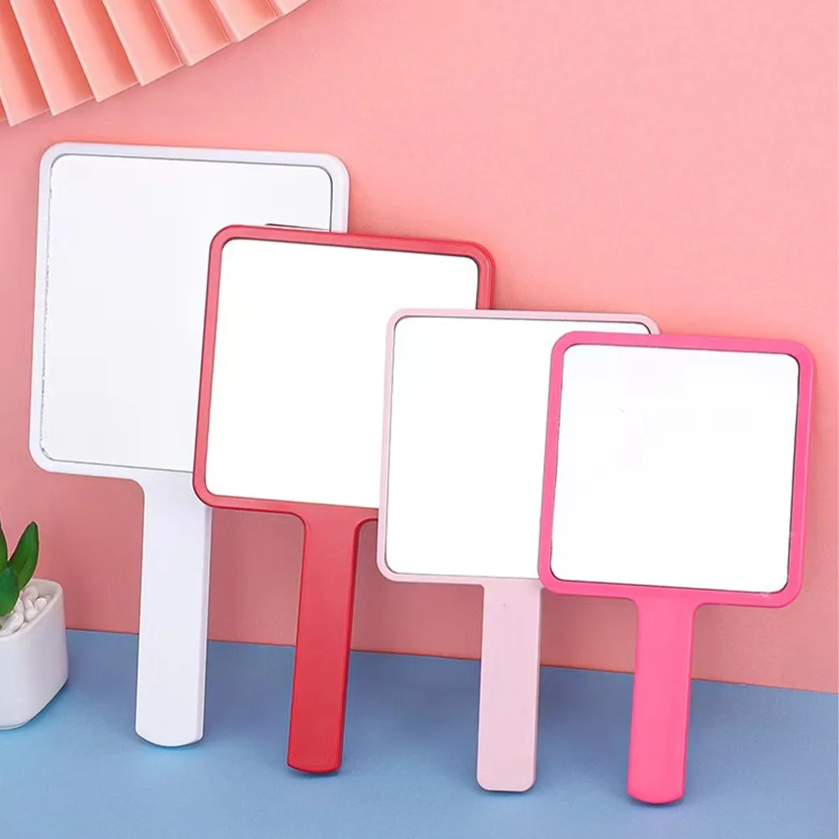 Handheld Cosmetic Mirror Portable Square Plastic Home Travel 3