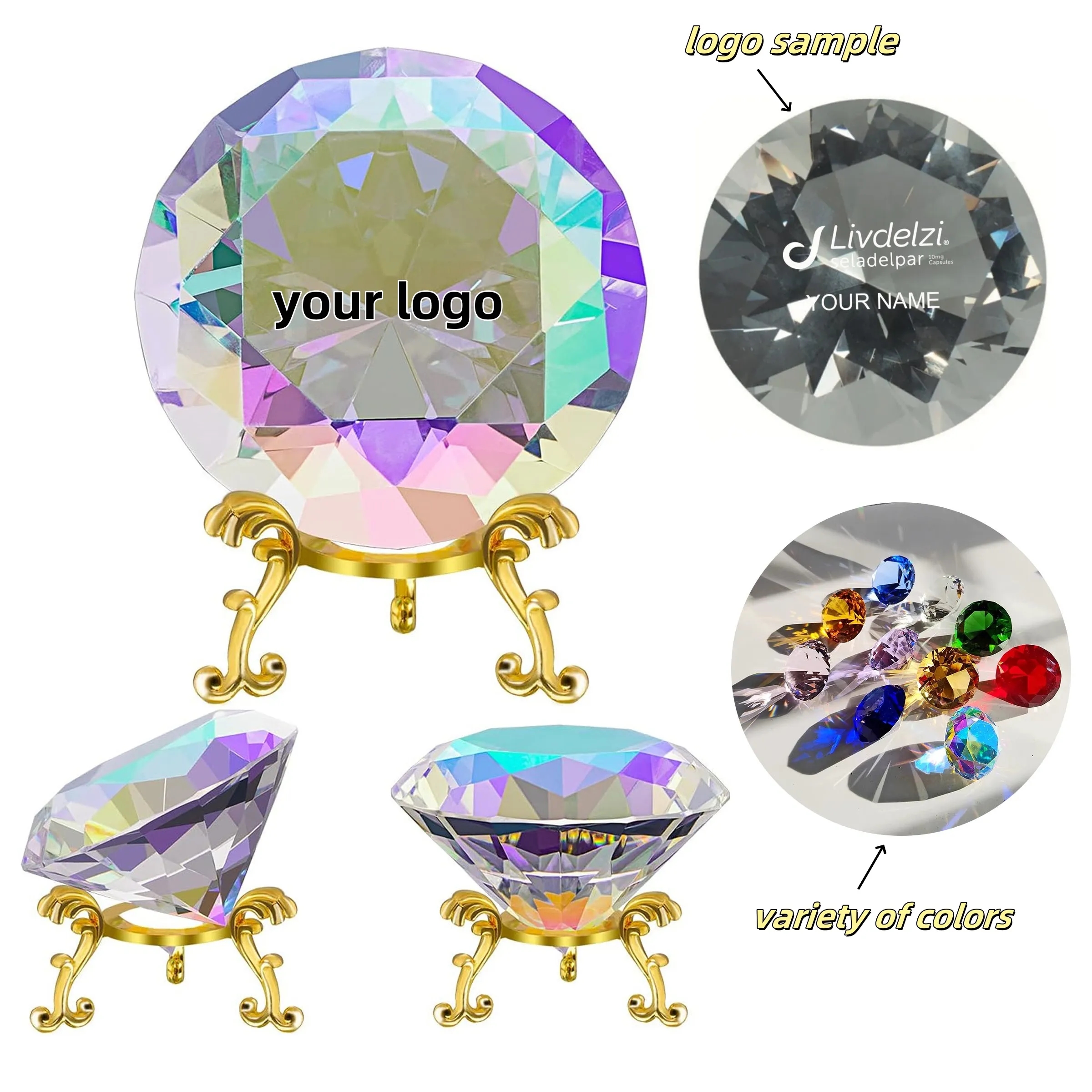 Large Crystal Diamond with Stand Glass Paperweight Gems 2