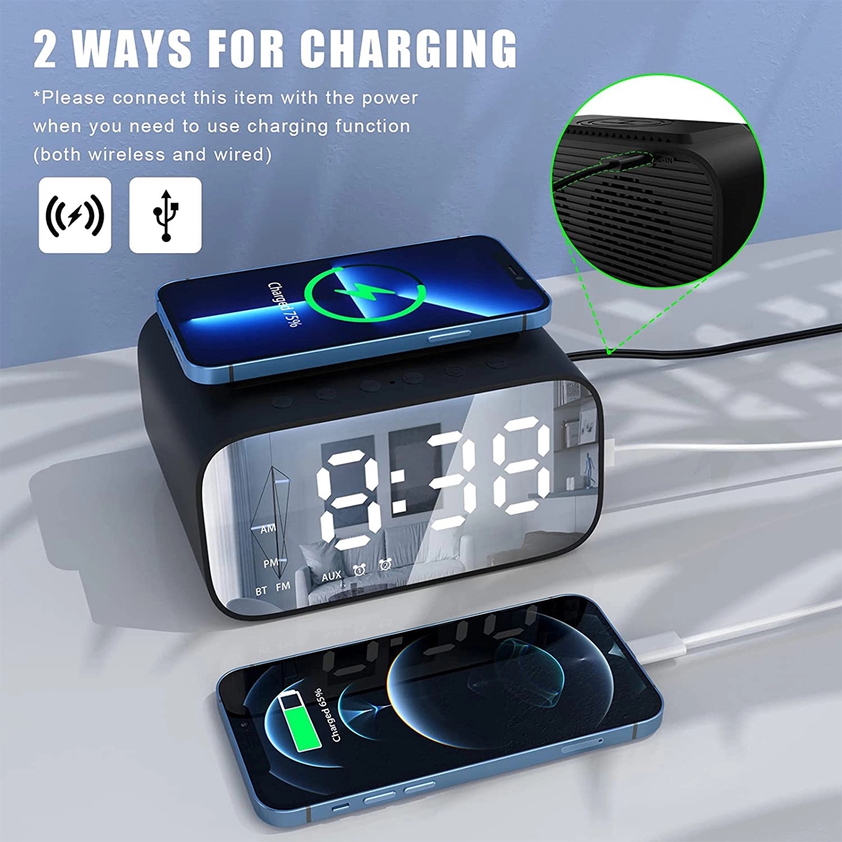 Digital Led Clock Wireless Charger Bluetooth Speaker 1