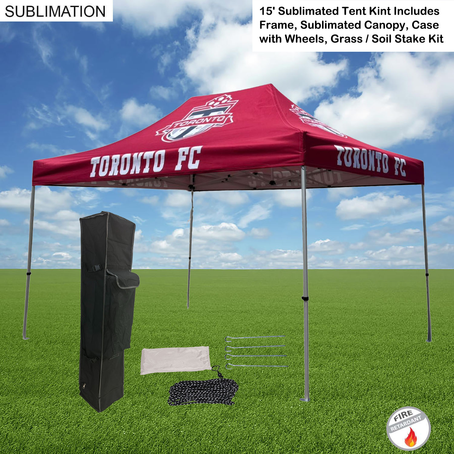 15' Premium Sublimated Tent Kit, Includes Premium 40mm Aluminum Frame, Canopy, Case, Grass Stake Kit 9