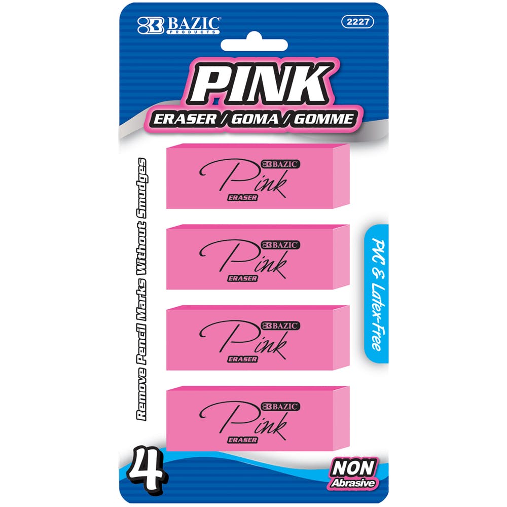 Pencil Erasers - 4 Count Pink Beveled Edge 2