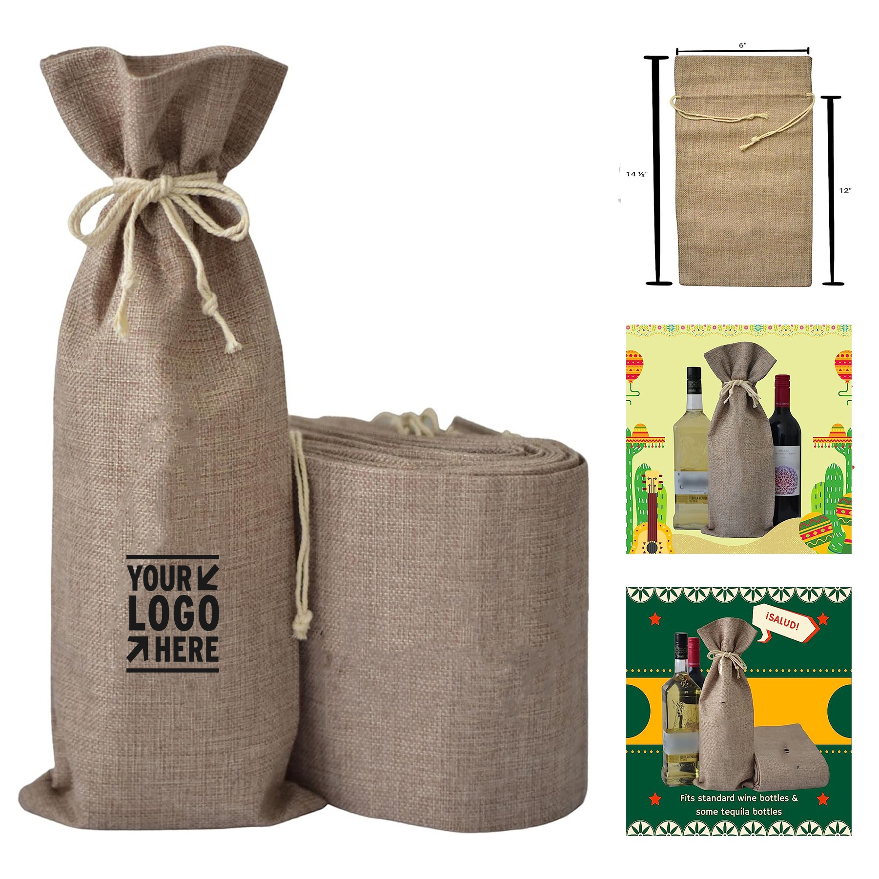 14 1/2 x 6 Inches Jute Burlap Wine Bag 2