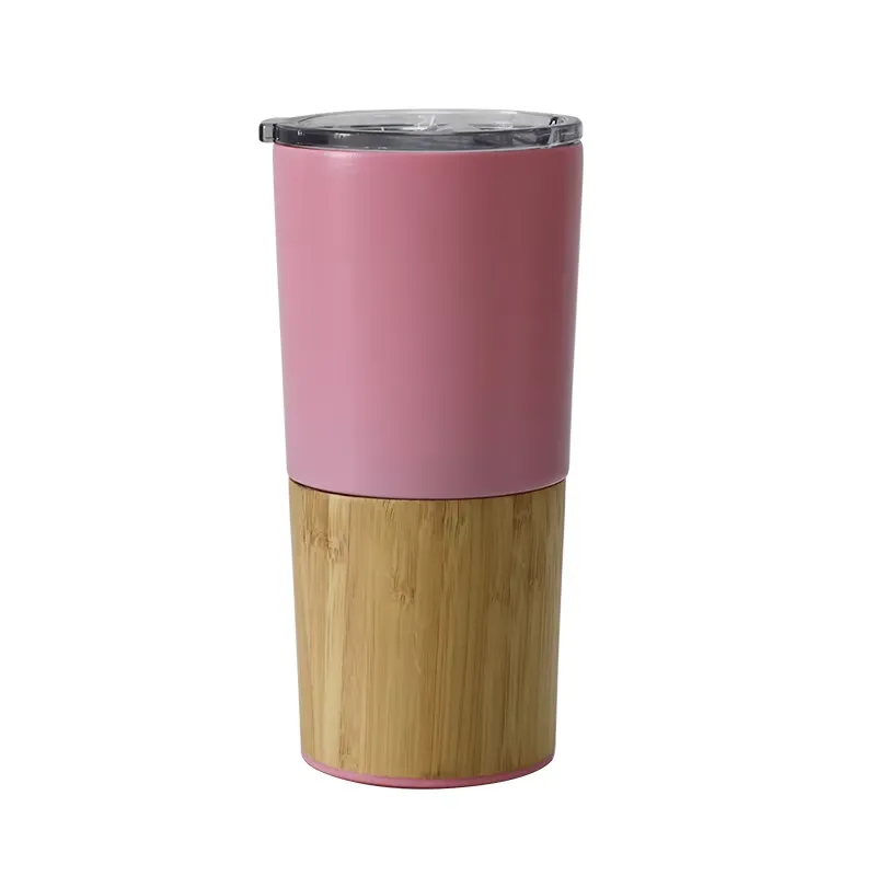 20 Oz Stainless Steel Bamboo Cover Travel Cup 8