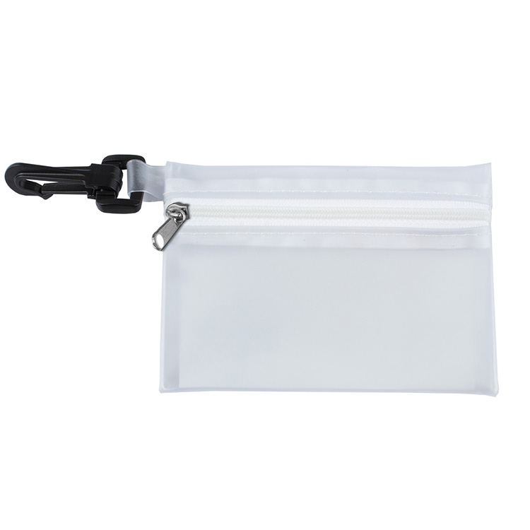 Earbud Tech Kit with Microfiber Cleaning Cloth In Translucent Carabiner Zipper Pouch 4