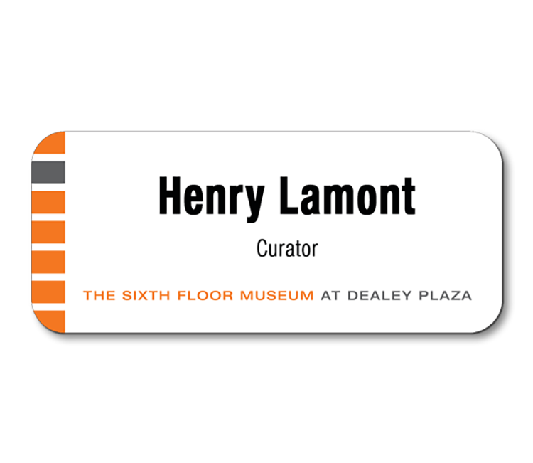 The Olympic UV Printed and engraved name badge on 2-ply  plastic up to 6 sq" 2