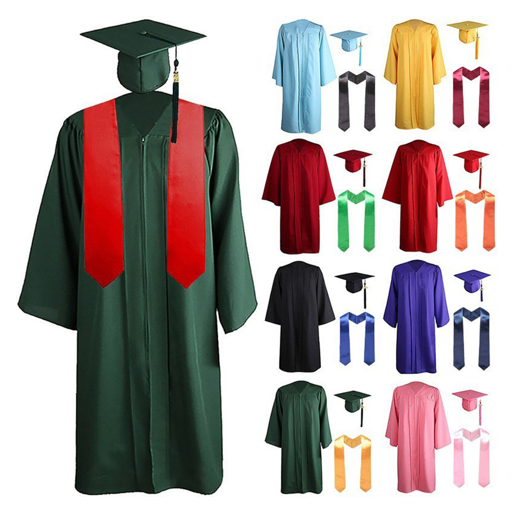 Matte Graduation Gown Cap Tassel Set 3