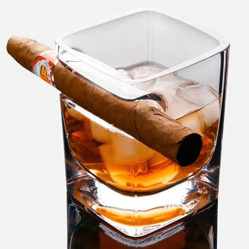 Whiskey Glass with Built-in Cigar Holder 2