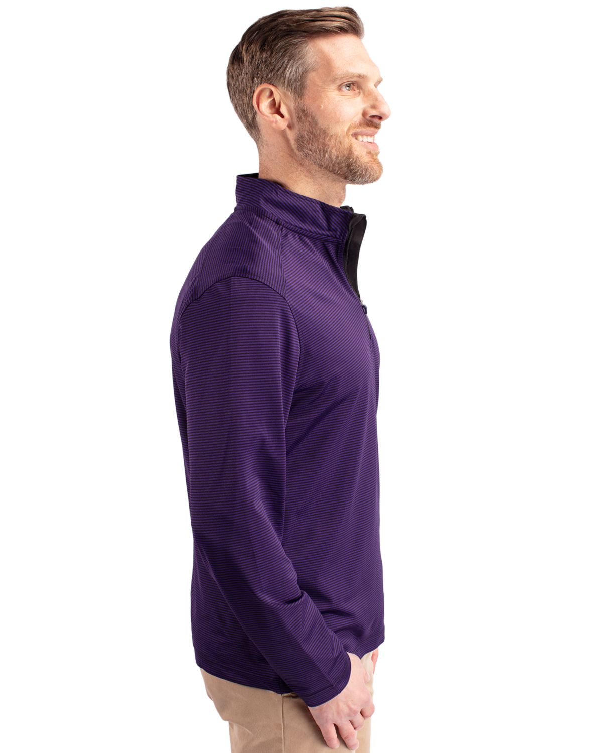 Cutter & Buck Virtue Recycled Micro Stripe Featherlight Pique Mens Quarter Zip Pullover 60