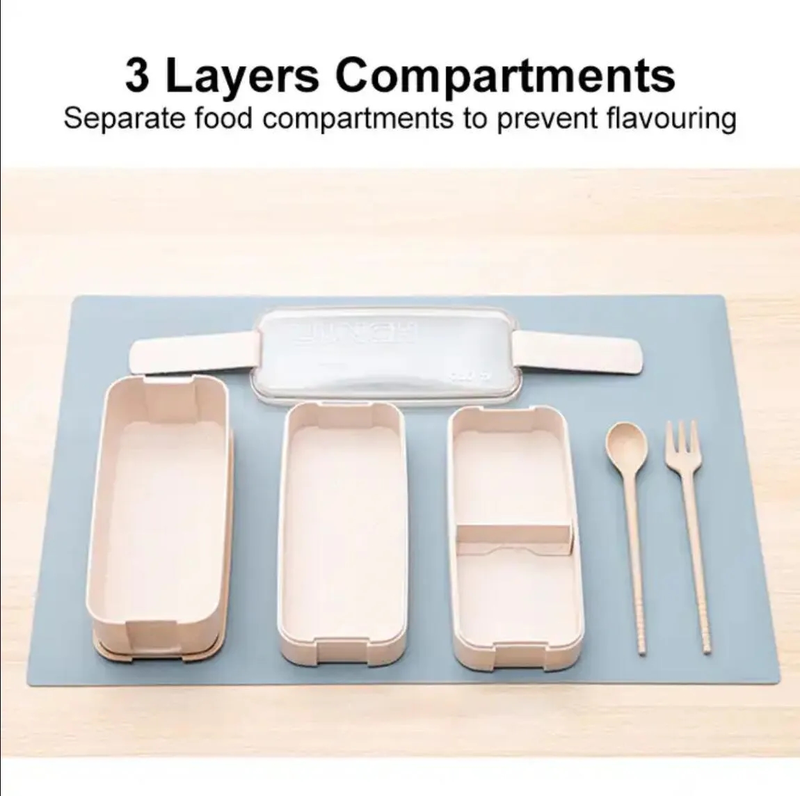 Portable 3 Layer Wheat Straw Lunch Bento 5