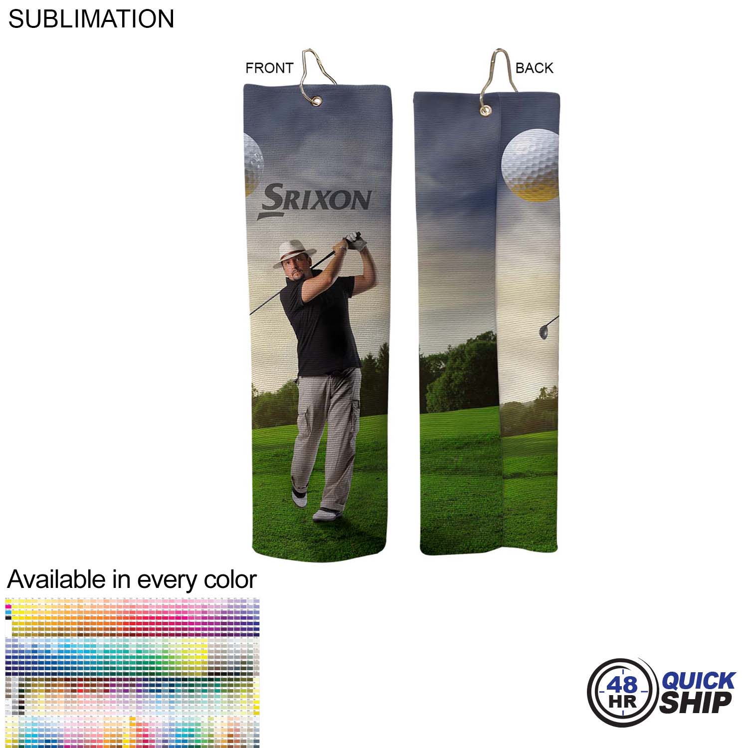 48Hr Quick Ship-Microfiber Dri-Lite Terry Golf Towel, 18" length, Trifold Grommet & Hook, Sublimated 5