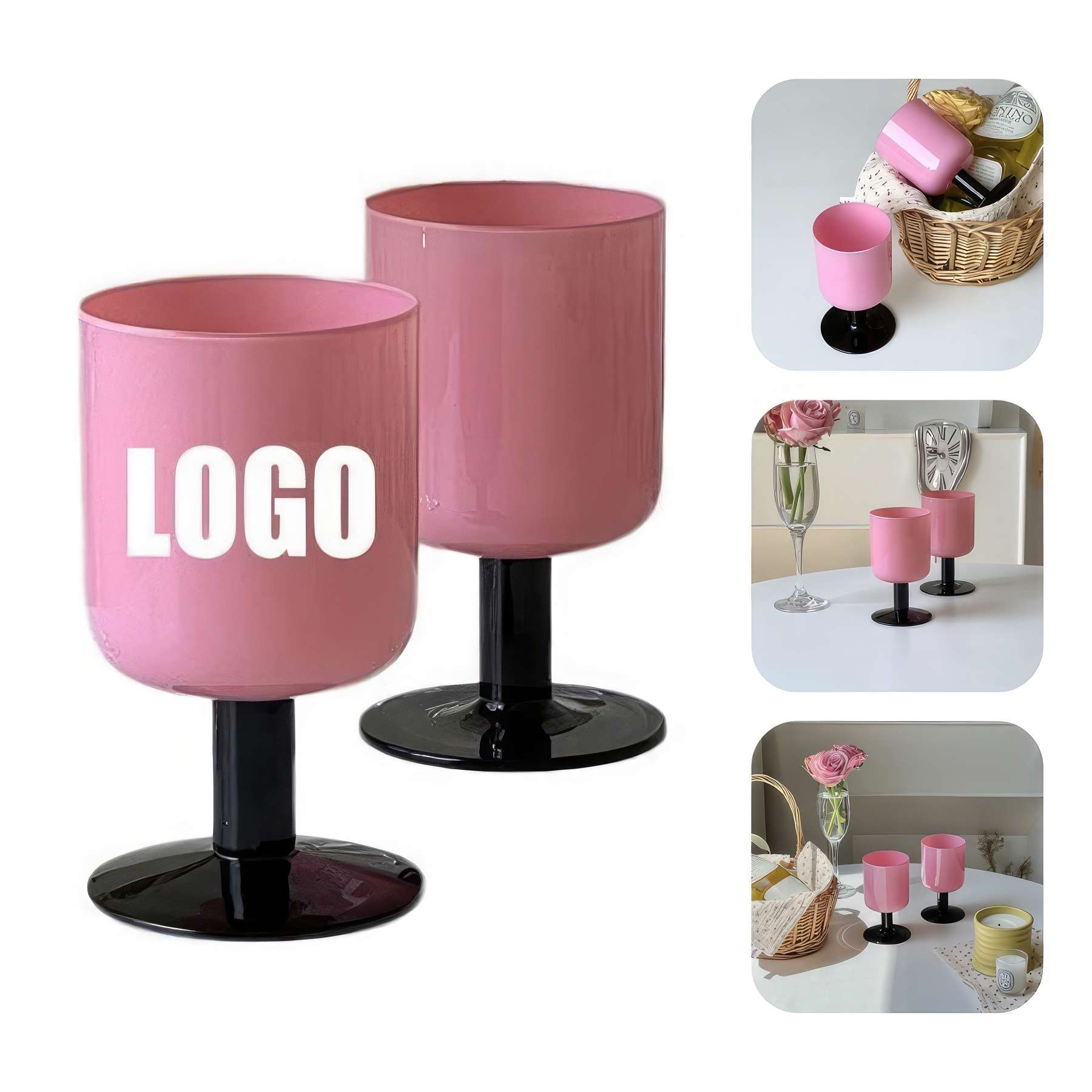 300ml 10oz Pink Black Glass Goblet Wine Cocktail Cup 2