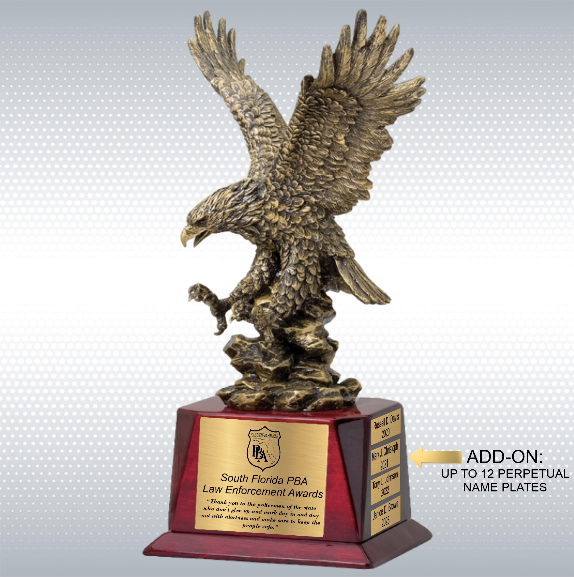 12" Antique Gold Landing Eagle Trophy Award on Rosewood Base 10
