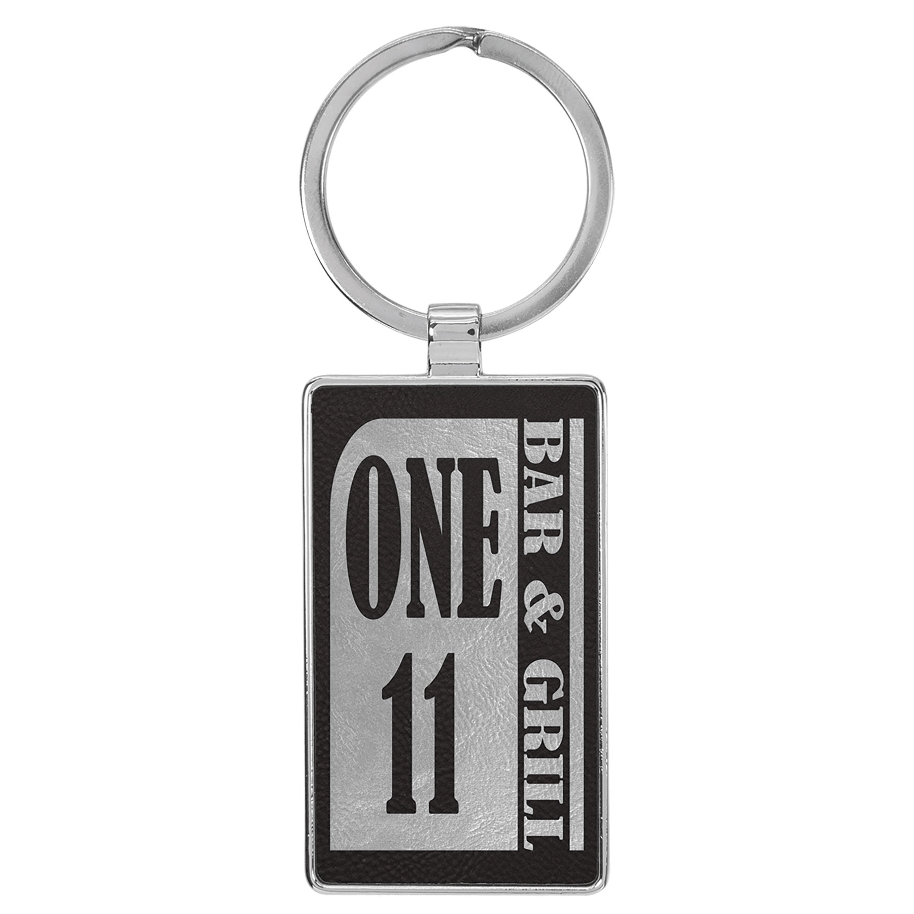 Black & Silver Leatherette/Metal Rectangle Keychain 2