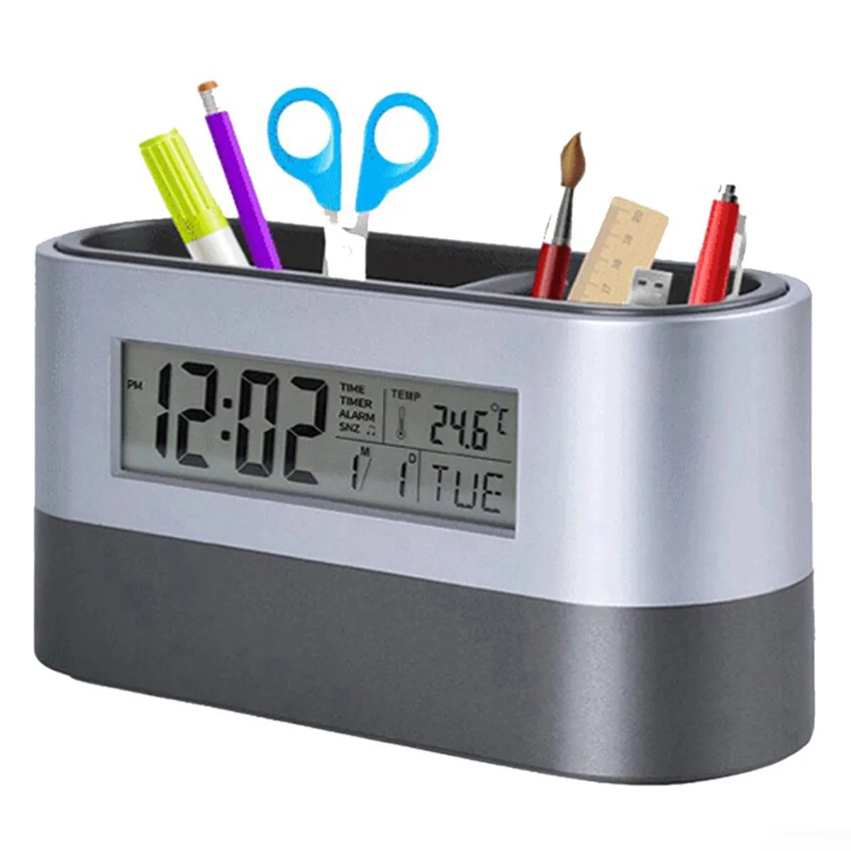 Multifunctional Pen Holder With Alarm Clock And Calendar 1