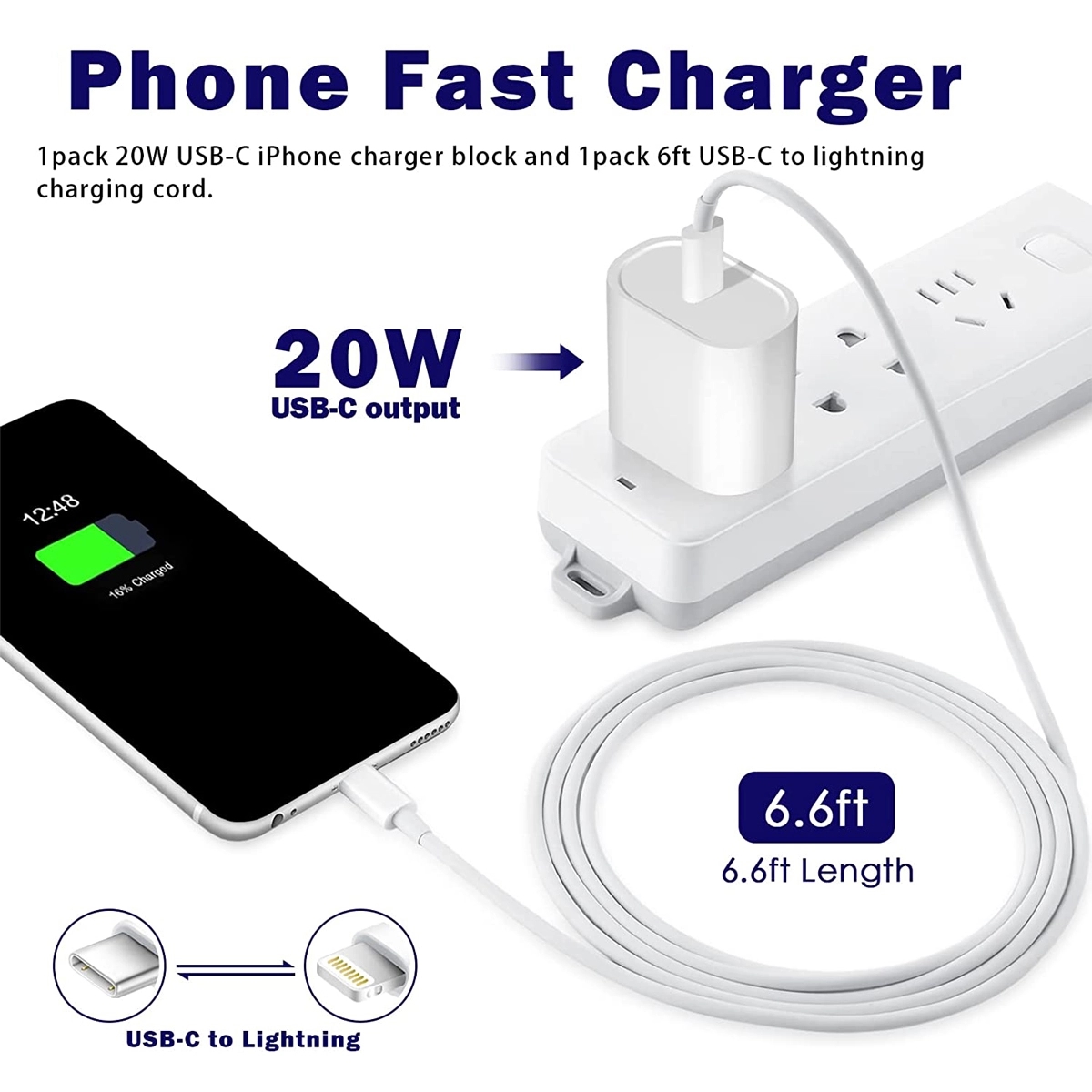 USB C 20W PD Fast Charger with 6FT C to Type C Adapter 5